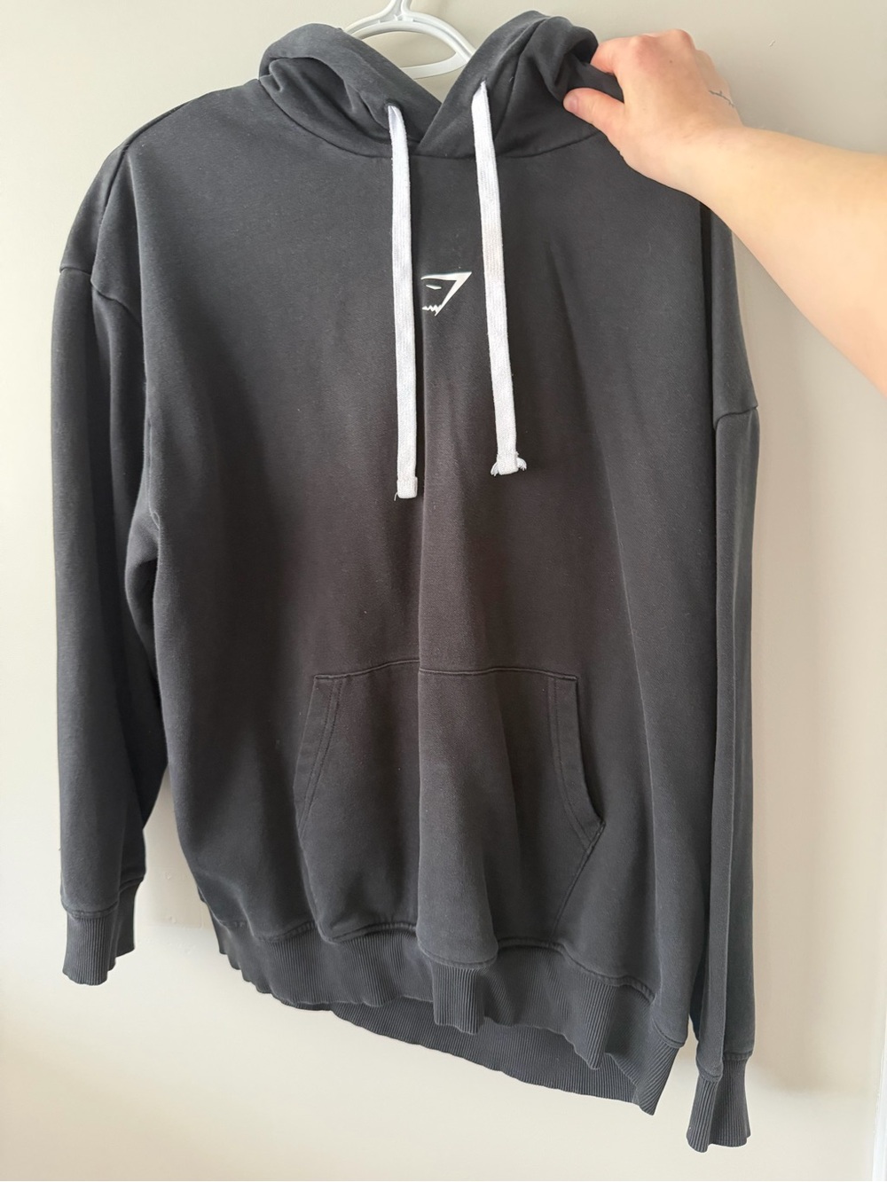 Gymshark Black Hoodie with White Drawcords